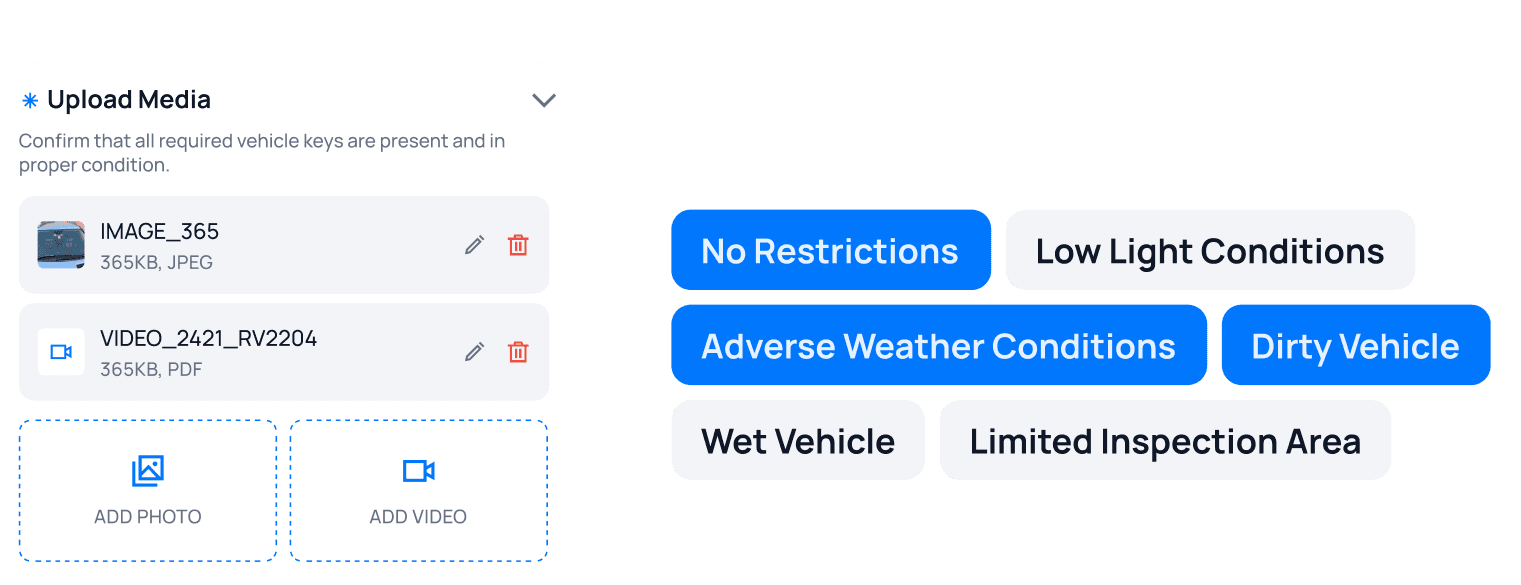 Vehicle assets, condition — all in one handover flow